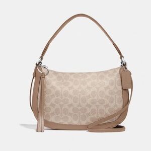 Coach Sutton Signature Canvas and Leather Purse Bag Crossbody Tan Taupe Sand